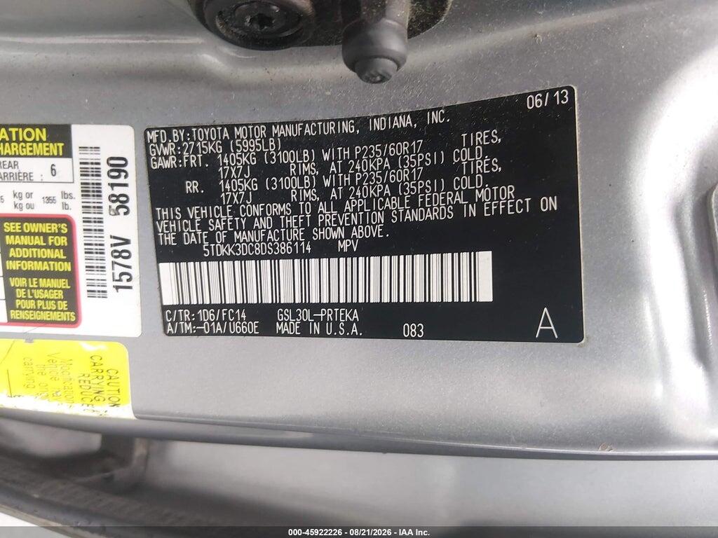 5TDKK3DC8DS386114 2013 TOYOTA SIENNA photo no. 9