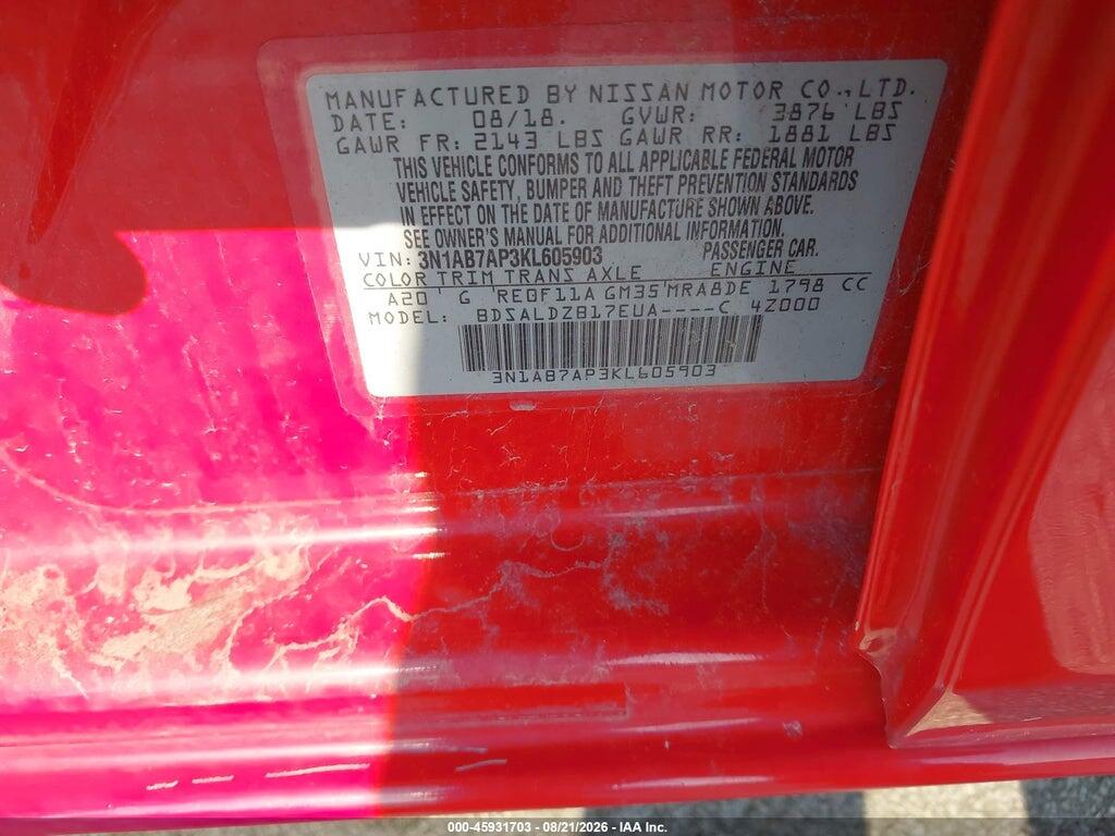 3N1AB7AP3KL605903 2019 NISSAN SENTRA photo no. 9