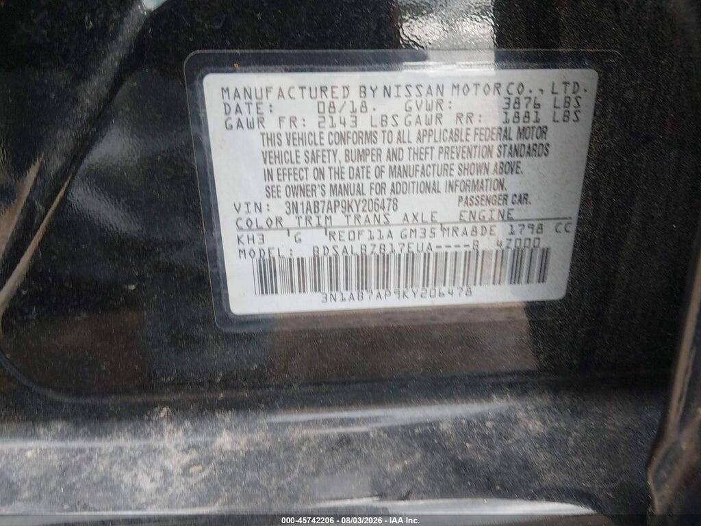 3N1AB7AP9KY206478 2019 NISSAN SENTRA photo no. 9