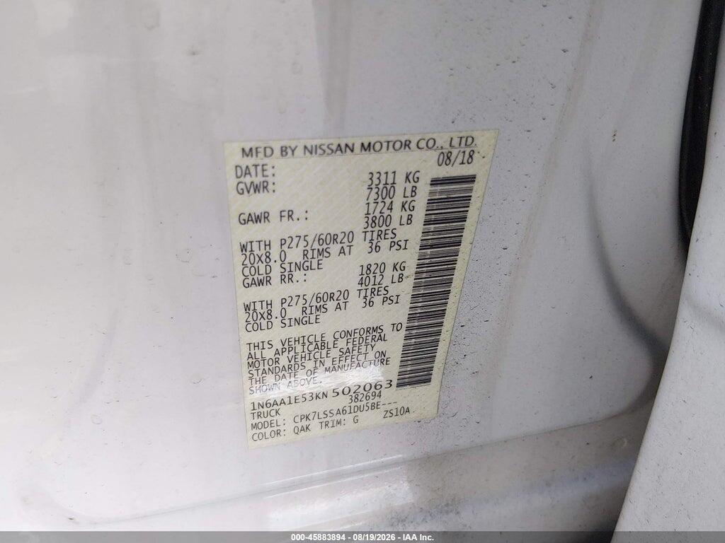 1N6AA1E53KN502063 2019 NISSAN TITAN photo no. 9