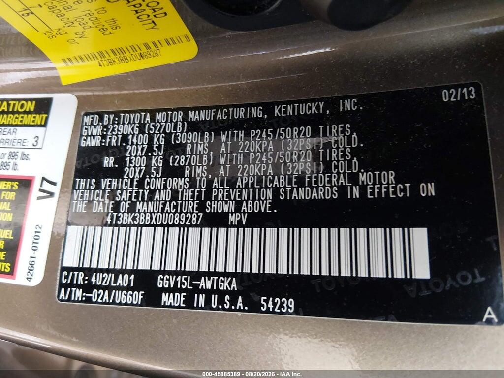 4T3BK3BBXDU089287 2013 TOYOTA VENZA photo no. 8