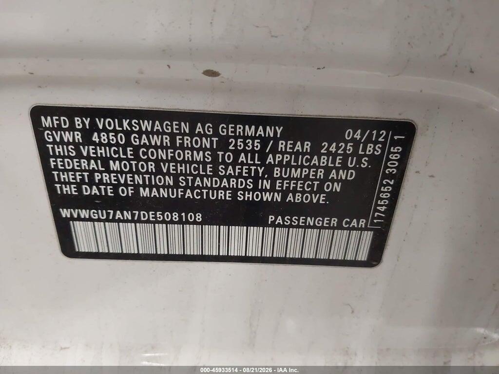 WVWGU7AN7DE508108 2013 VOLKSWAGEN CC photo no. 9