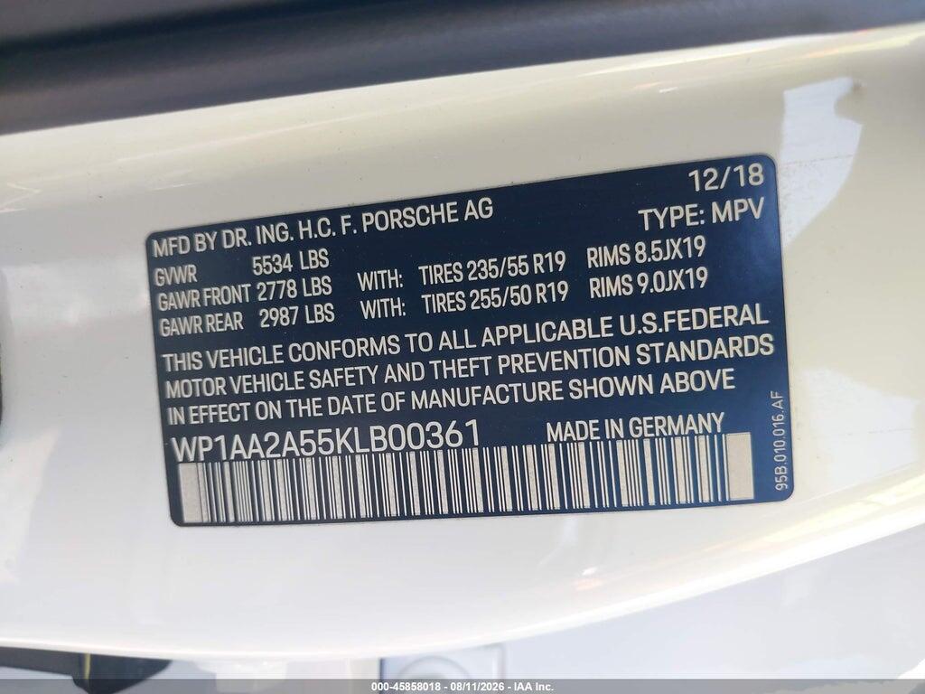 WP1AA2A55KLB00361 2019 PORSCHE MACAN photo no. 9