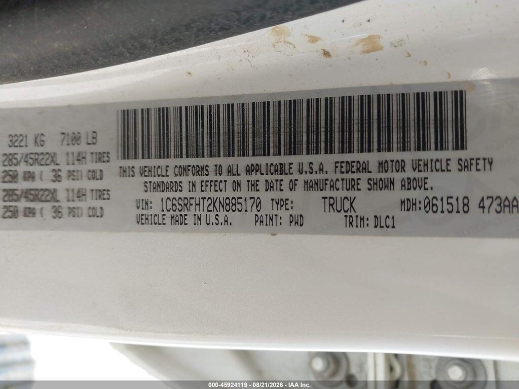 1C6SRFHT2KN885170 2019 RAM 1500 photo no. 9