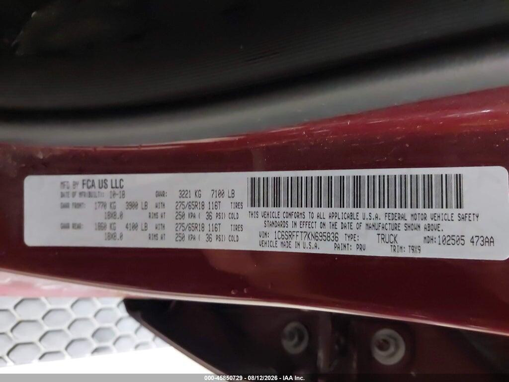1C6SRFFT7KN695836 2019 RAM 1500 photo no. 9