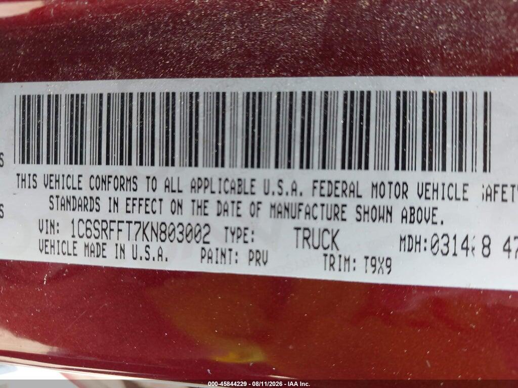 1C6SRFFT7KN803002 2019 RAM 1500 photo no. 9