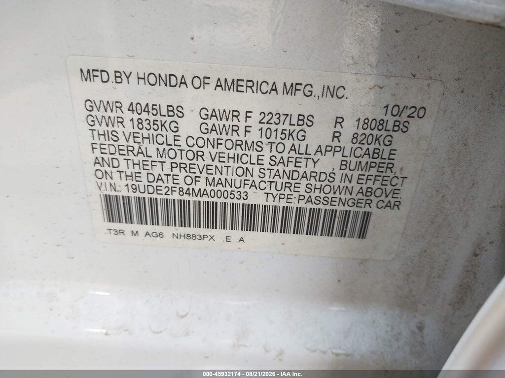 19UDE2F84MA000533 2021 ACURA ILX photo no. 9