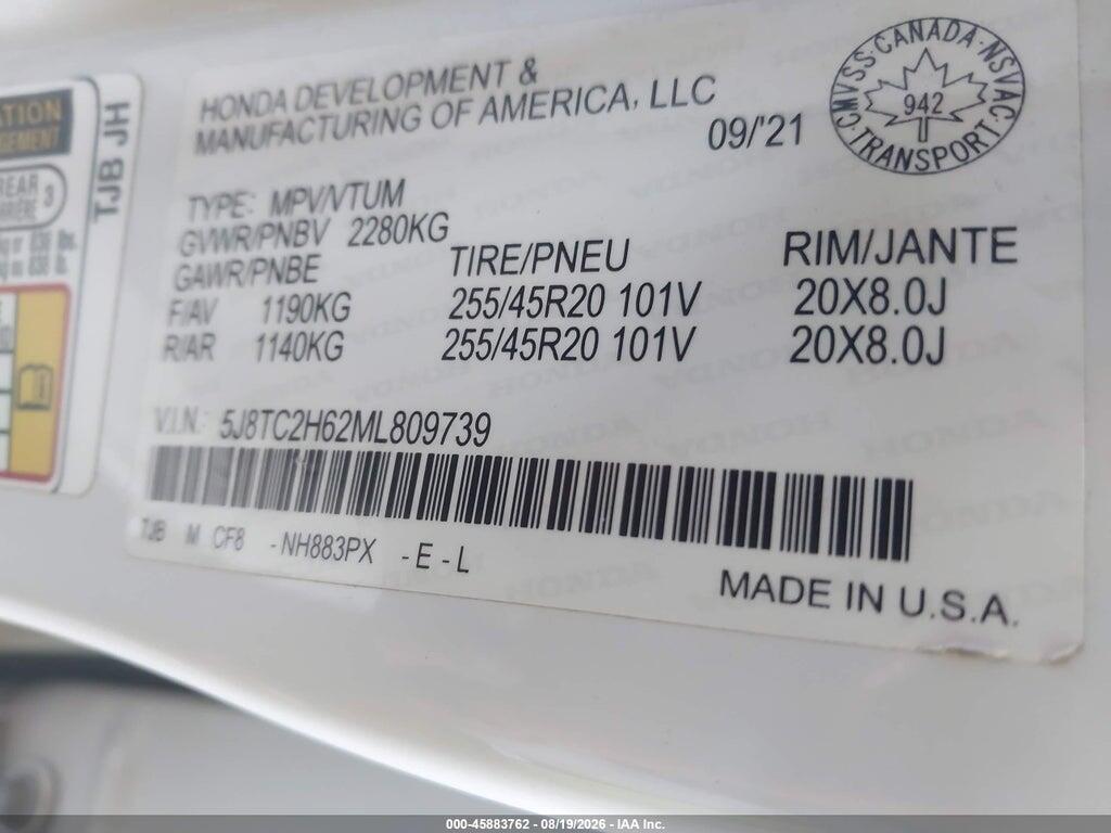 5J8TC2H62ML809739 2021 ACURA RDX photo no. 9