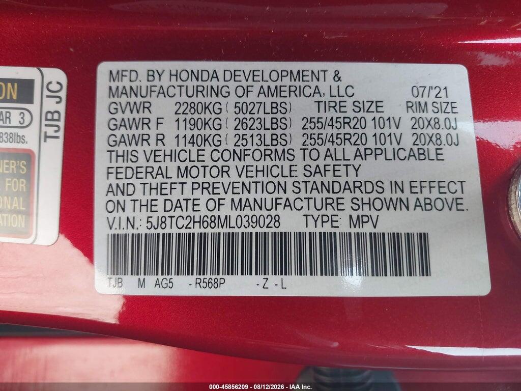 5J8TC2H68ML039028 2021 ACURA RDX photo no. 9