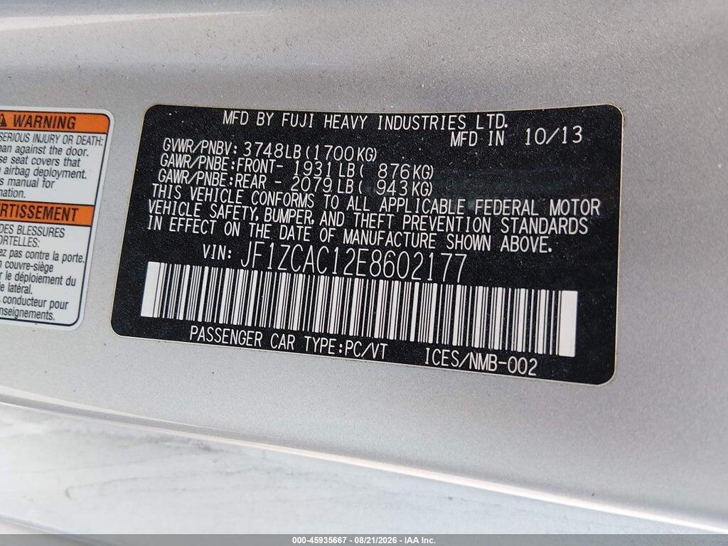 JF1ZCAC12E8602177 2014 SUBARU BRZ photo no. 9