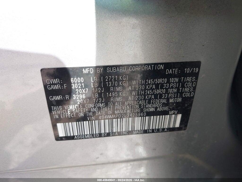 4S4WMAPD2L3425960 2020 SUBARU ASCENT photo no. 9