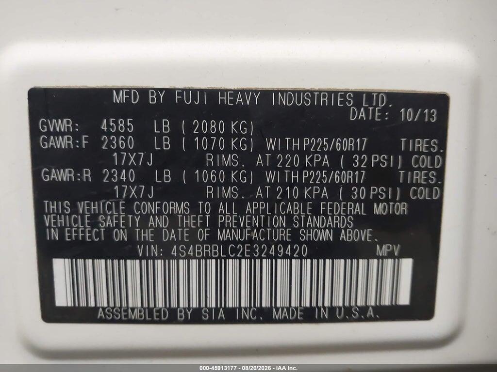 4S4BRBLC2E3249420 2014 SUBARU OUTBACK photo no. 9