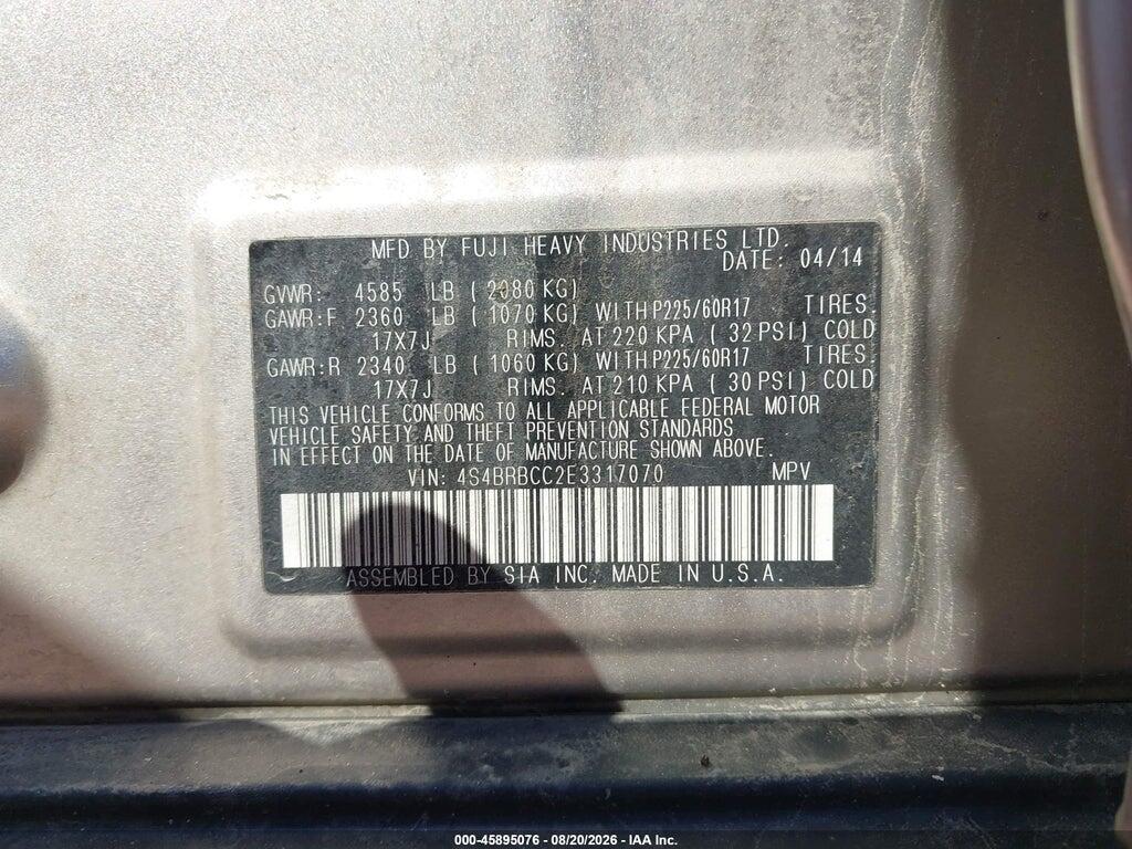 4S4BRBCC2E3317070 2014 SUBARU OUTBACK photo no. 9