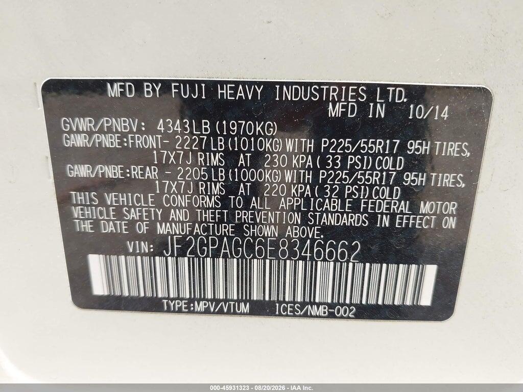 JF2GPAGC6E8346662 2014 SUBARU XV CROSSTREK photo no. 9