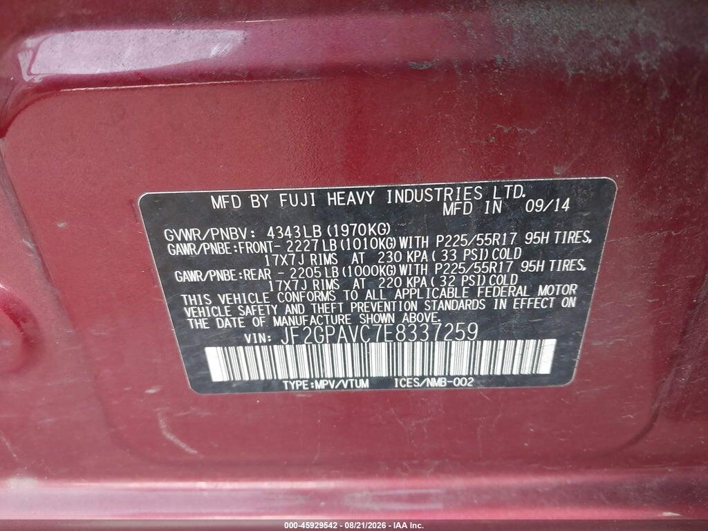 JF2GPAVC7E8337259 2014 SUBARU XV CROSSTREK photo no. 9