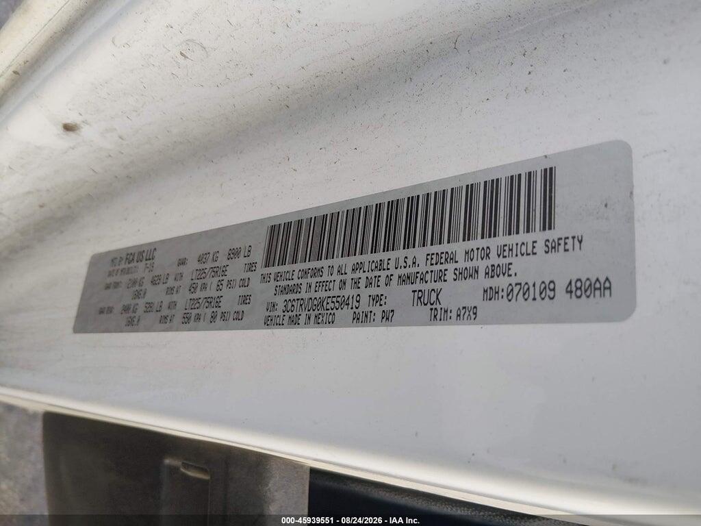 3C6TRVDG0KE550419 2019 RAM PROMASTER 2500 photo no. 9