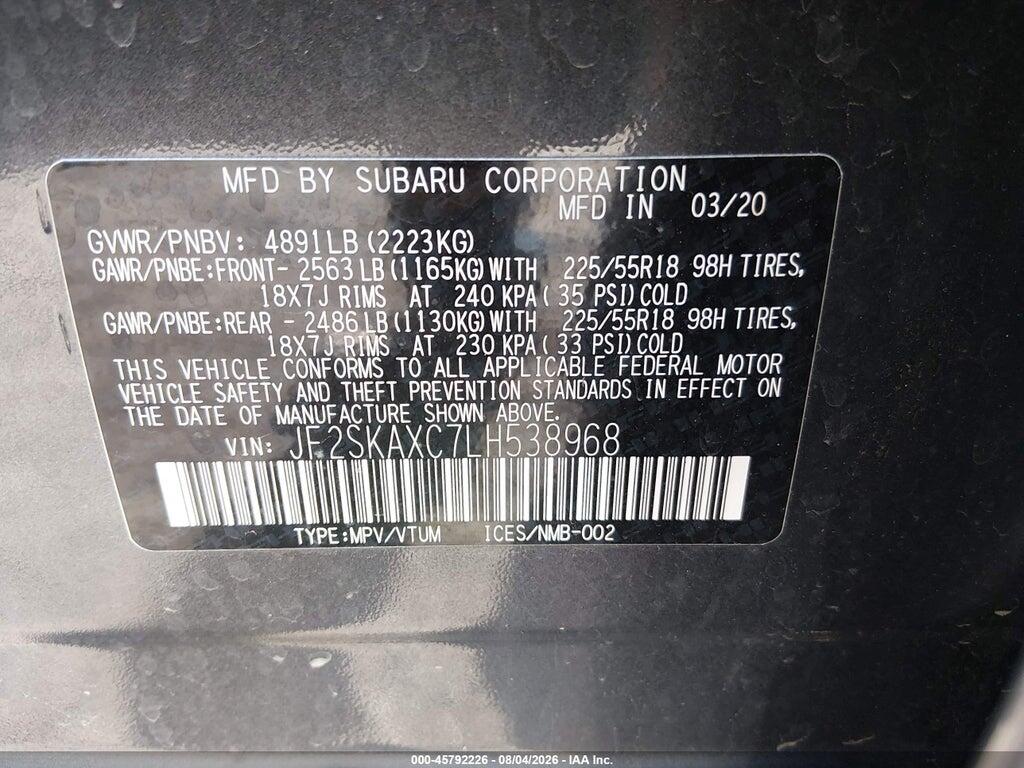 JF2SKAXC7LH538968 2020 SUBARU FORESTER photo no. 9