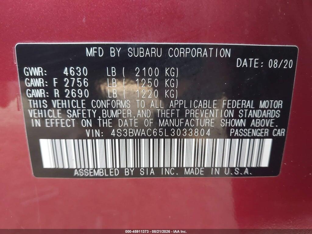 4S3BWAC65L3033804 2020 SUBARU LEGACY photo no. 9