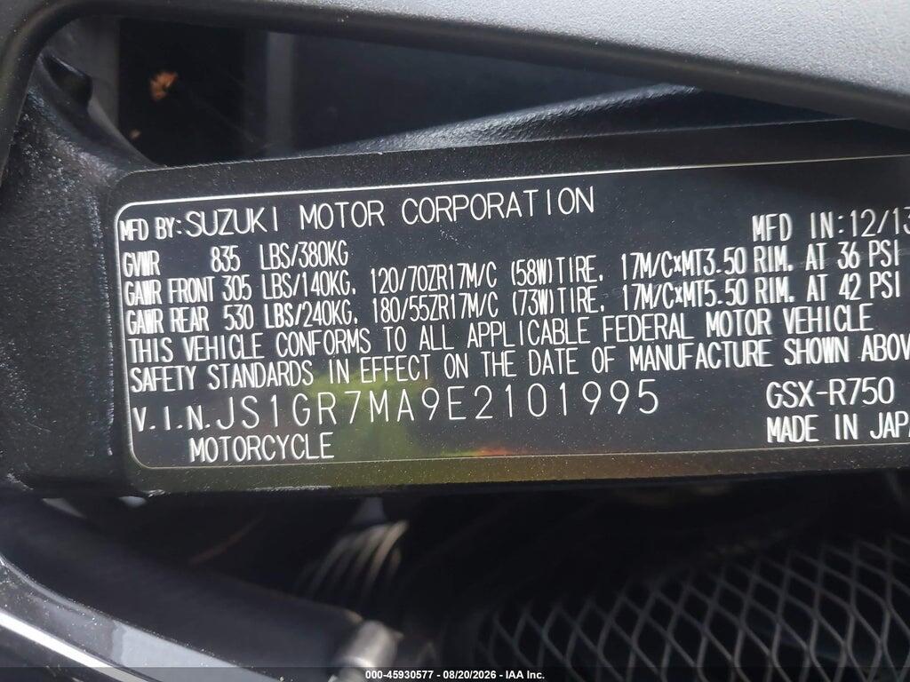 JS1GR7MA9E2101995 2014 SUZUKI GSX-R750 photo no. 10