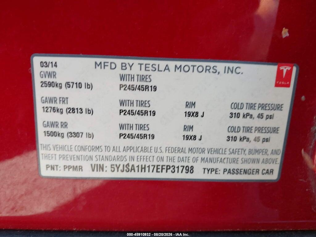 5YJSA1H17EFP31798 2014 TESLA MODEL S photo no. 9