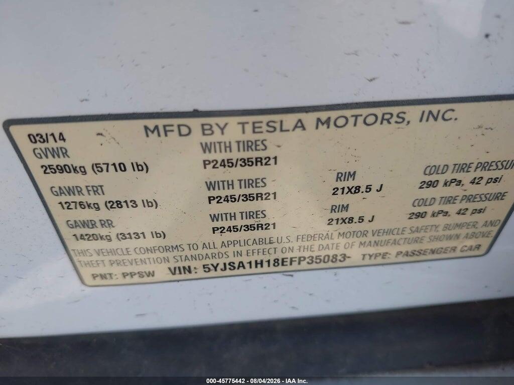 5YJSA1H18EFP35083 2014 TESLA MODEL S photo no. 9