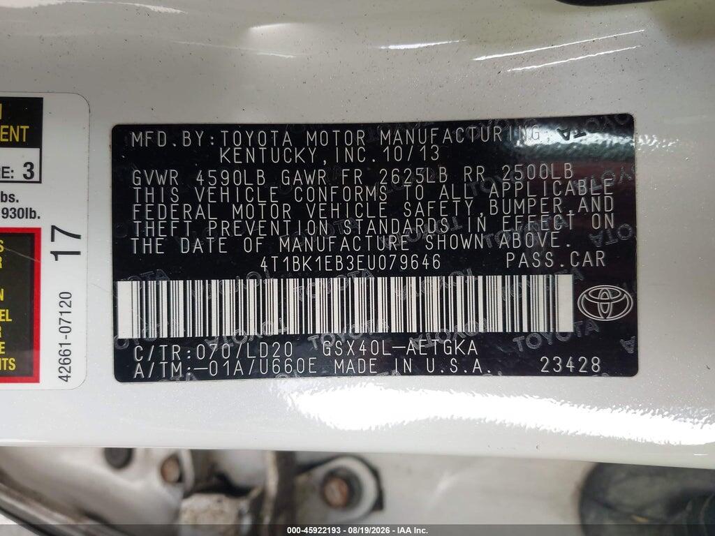4T1BK1EB3EU079646 2014 TOYOTA AVALON photo no. 9