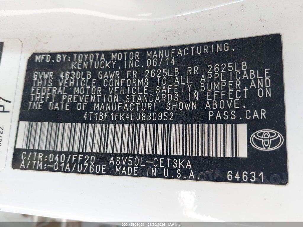 4T1BF1FK4EU830952 2014 TOYOTA CAMRY photo no. 9