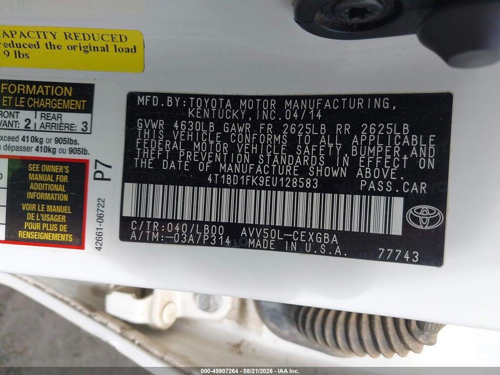 4T1BD1FK9EU128583 2014 TOYOTA CAMRY HYBRID photo no. 9