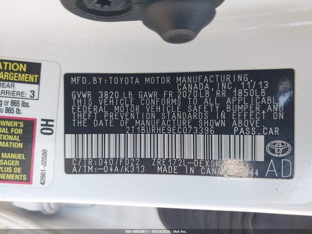 2T1BURHE9EC073396 2014 TOYOTA COROLLA photo no. 9