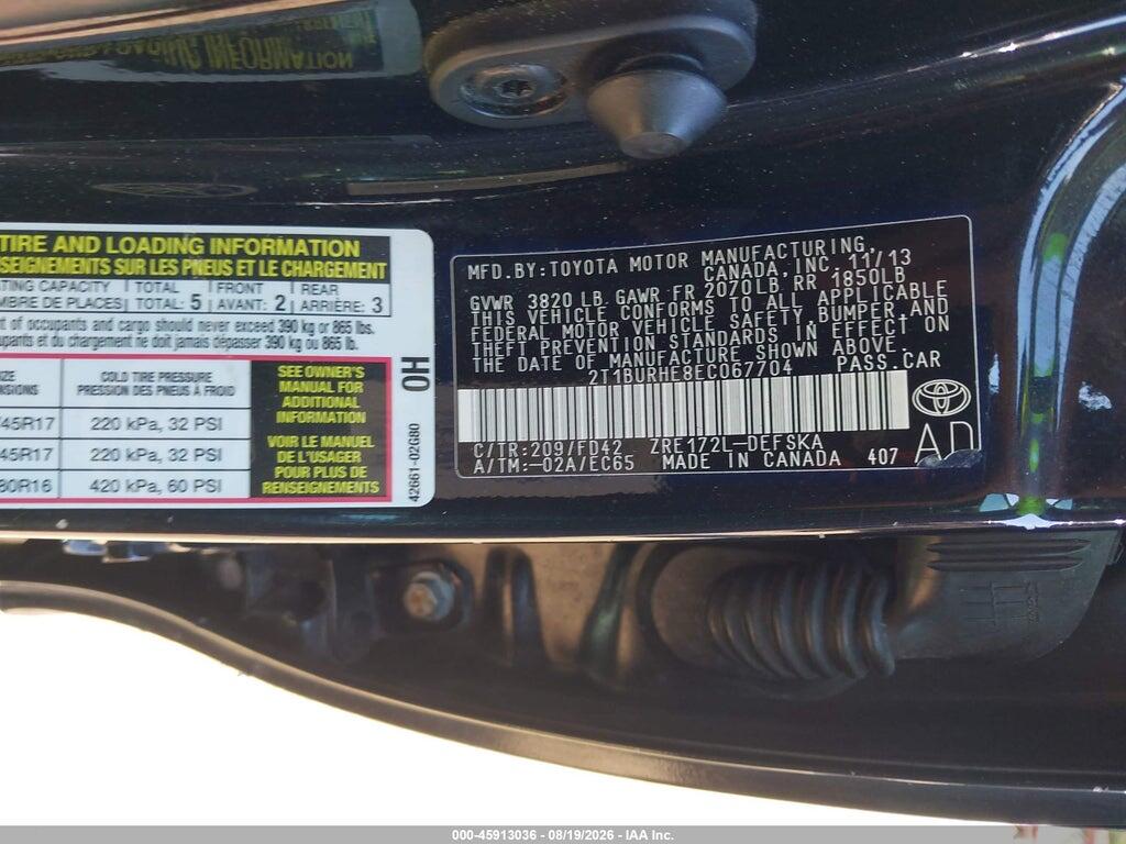2T1BURHE8EC067704 2014 TOYOTA COROLLA photo no. 9