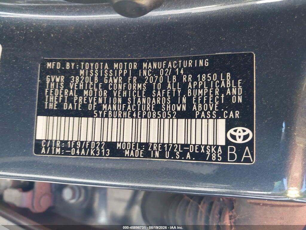 5YFBURHE4EP085052 2014 TOYOTA COROLLA photo no. 9