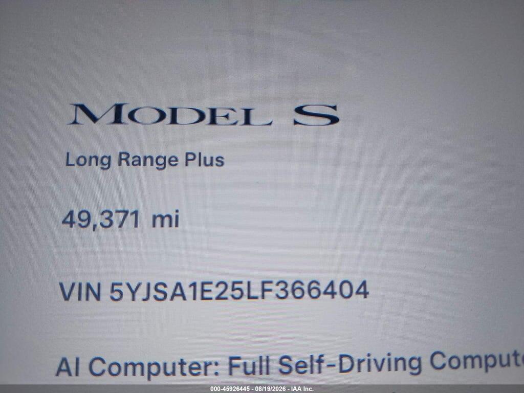 5YJSA1E25LF366404 2020 TESLA MODEL S photo no. 7