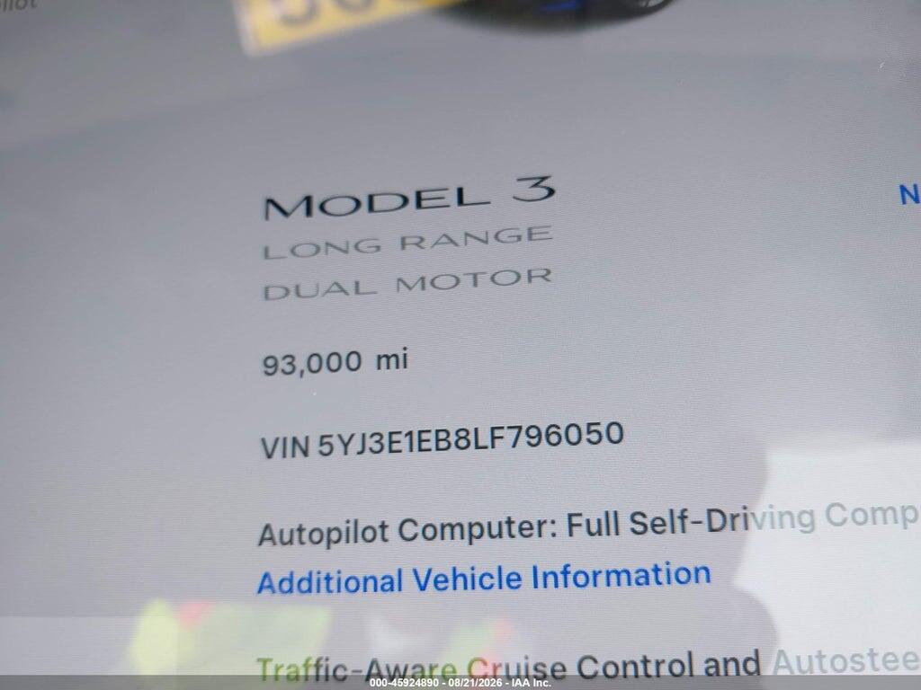 5YJ3E1EB8LF796050 2020 TESLA MODEL 3 photo no. 7
