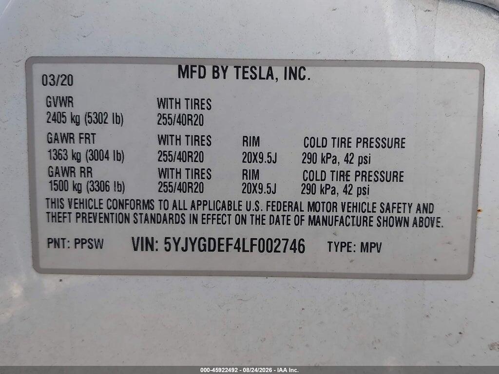5YJYGDEF4LF002746 2020 TESLA MODEL Y photo no. 9