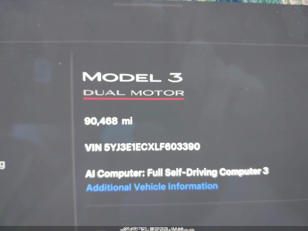 5YJ3E1ECXLF603390 2020 TESLA MODEL 3 photo no. 7