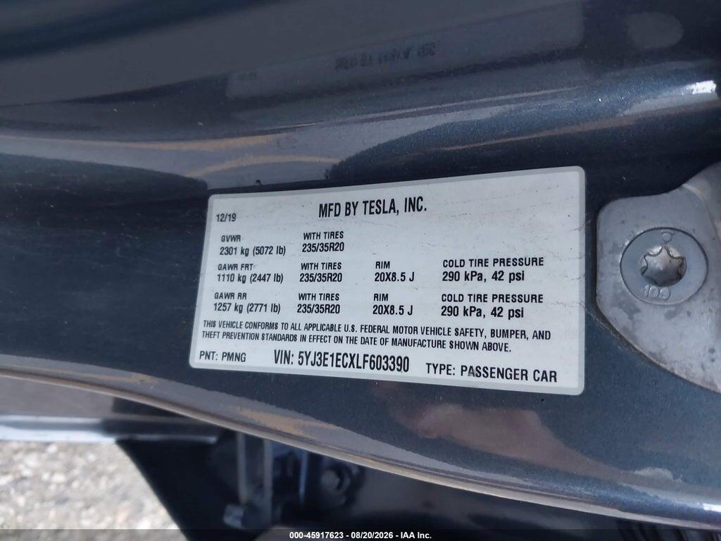 5YJ3E1ECXLF603390 2020 TESLA MODEL 3 photo no. 9