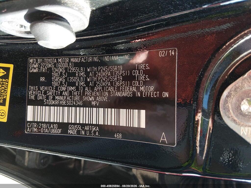 5TDDKRFH9ES024346 2014 TOYOTA HIGHLANDER photo no. 9