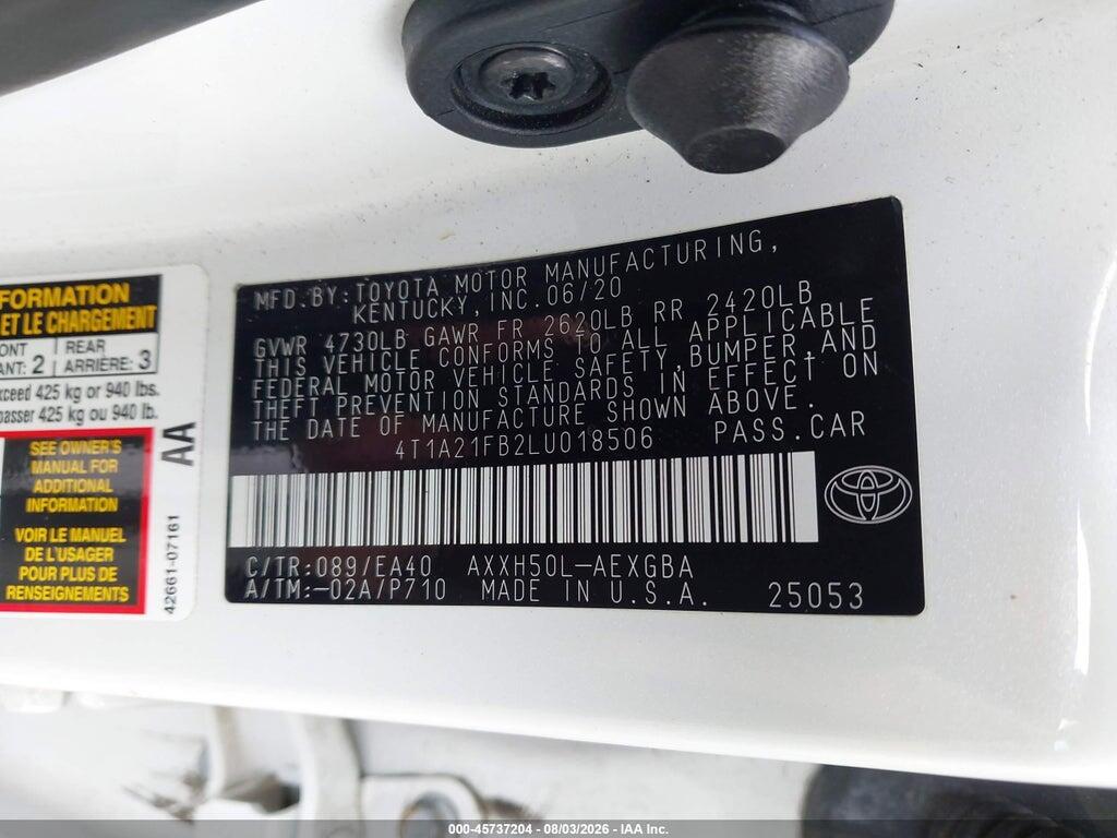 4T1A21FB2LU018506 2020 TOYOTA AVALON HYBRID photo no. 9