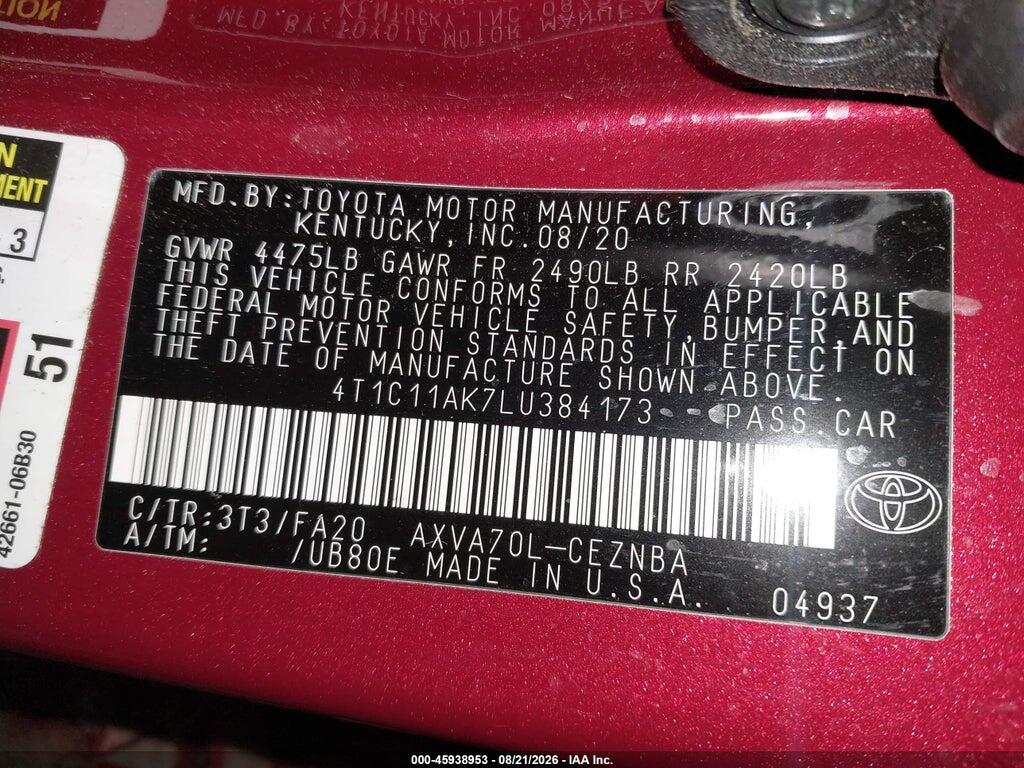4T1C11AK7LU384173 2020 TOYOTA CAMRY photo no. 9