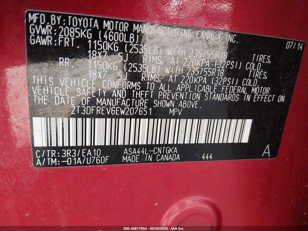 2T3DFREV6EW207651 2014 TOYOTA RAV4 photo no. 9