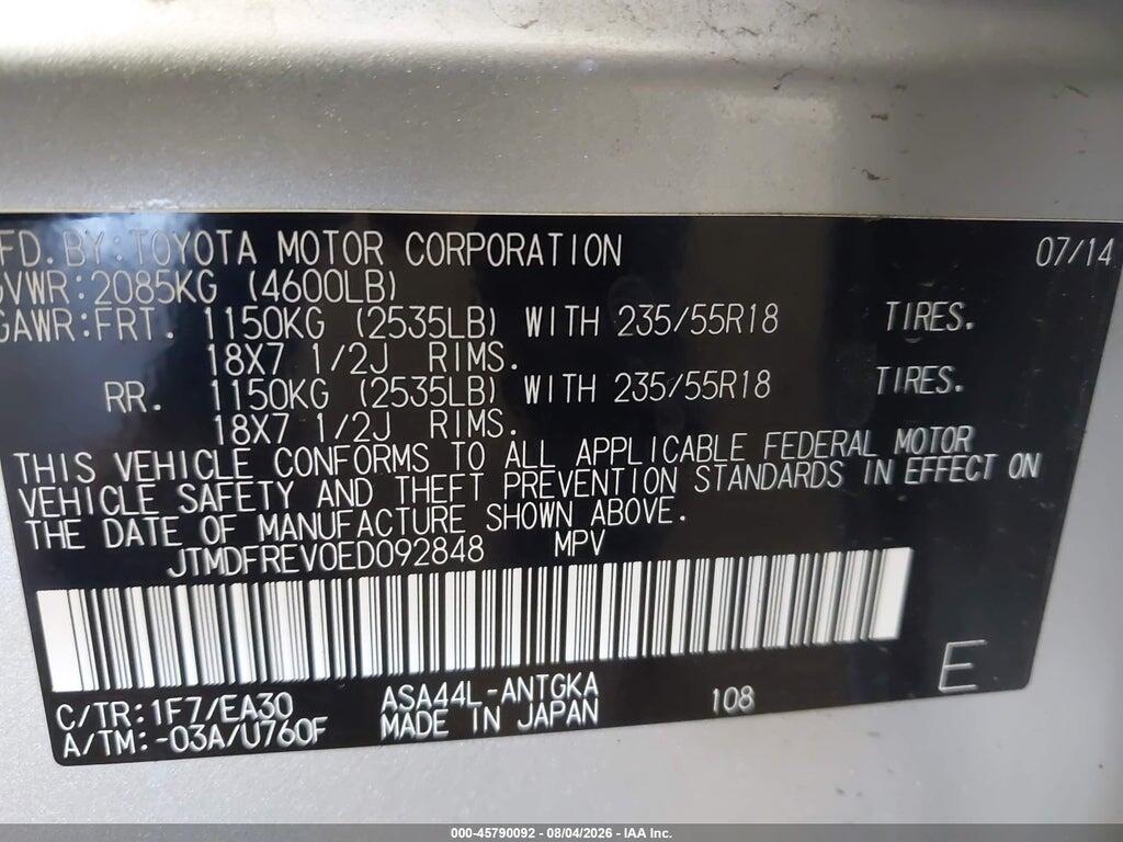JTMDFREV0ED092848 2014 TOYOTA RAV4 photo no. 9