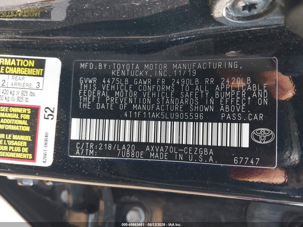 4T1F11AK5LU905596 2020 TOYOTA CAMRY photo no. 9