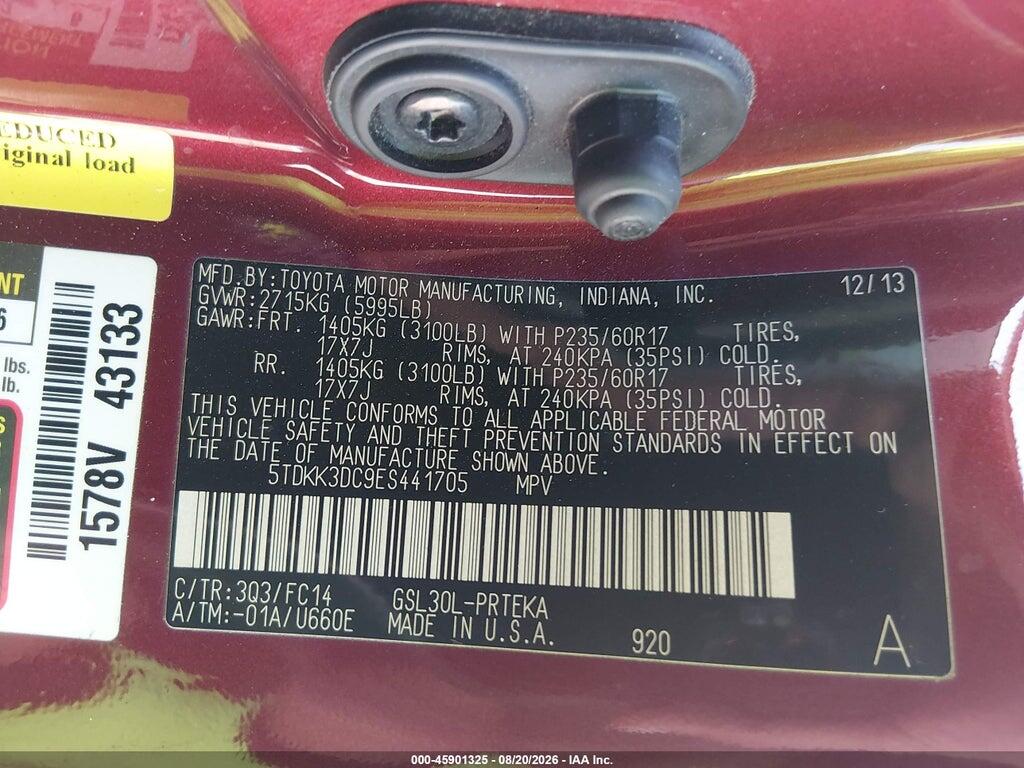 5TDKK3DC9ES441705 2014 TOYOTA SIENNA photo no. 9