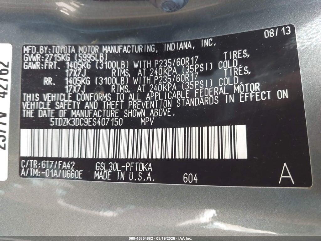5TDZK3DC9ES407150 2014 TOYOTA SIENNA photo no. 9