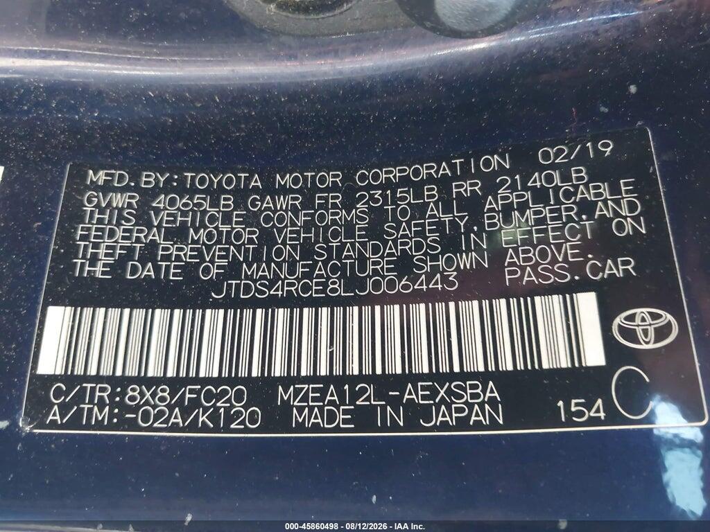 JTDS4RCE8LJ006443 2020 TOYOTA COROLLA photo no. 9