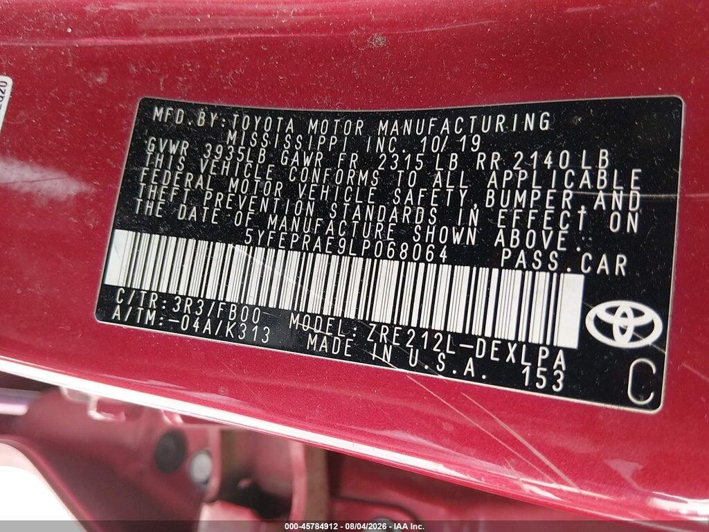 5YFEPRAE9LP068064 2020 TOYOTA COROLLA photo no. 9