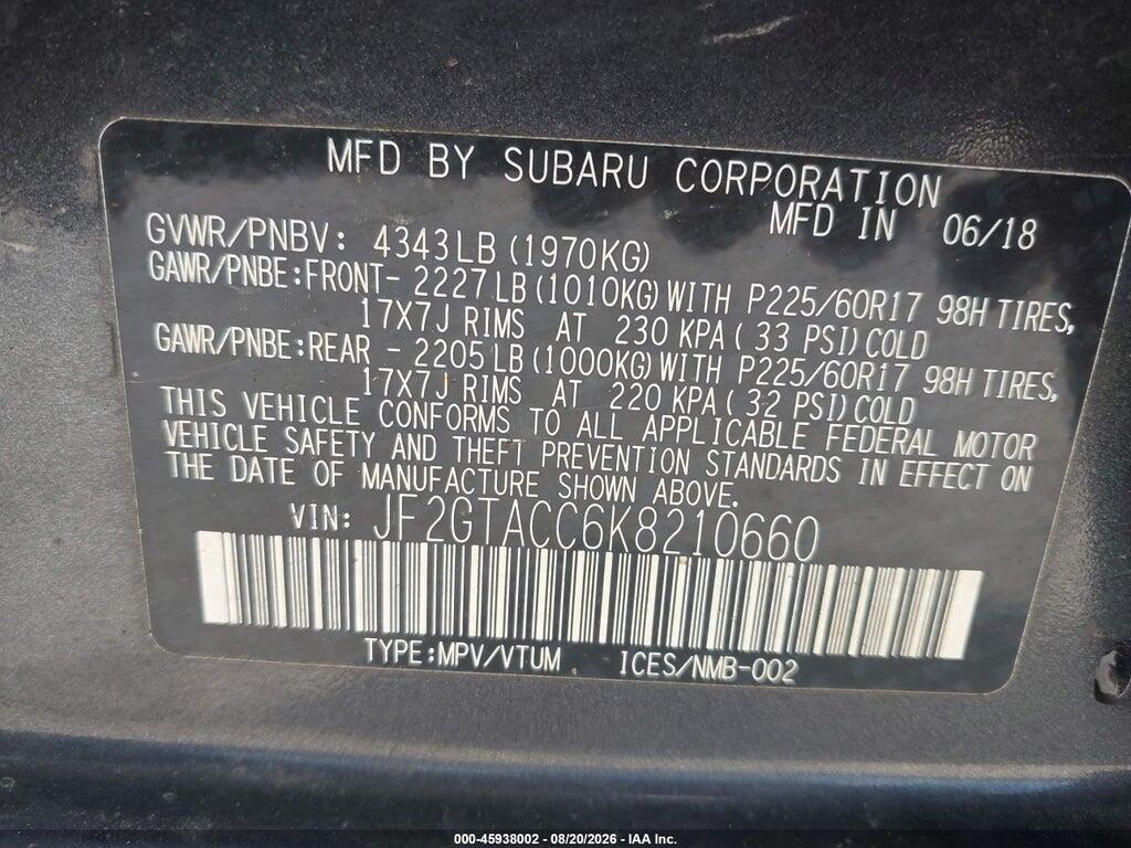 JF2GTACC6K8210660 2019 SUBARU CROSSTREK photo no. 9