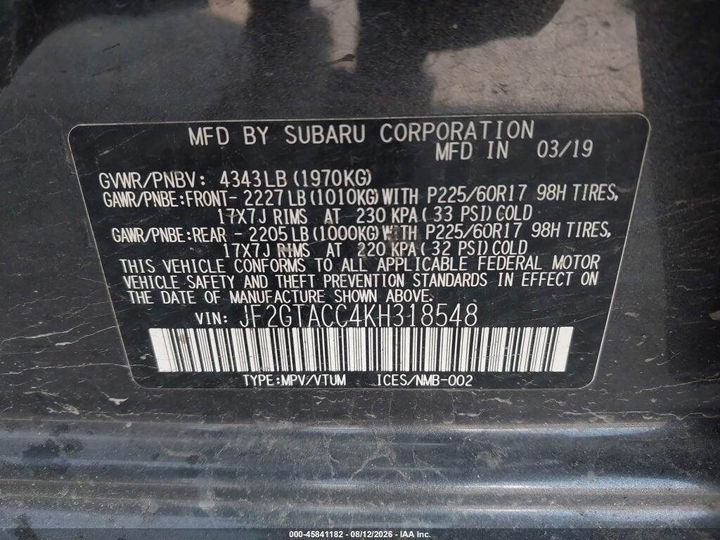 JF2GTACC4KH318548 2019 SUBARU CROSSTREK photo no. 9