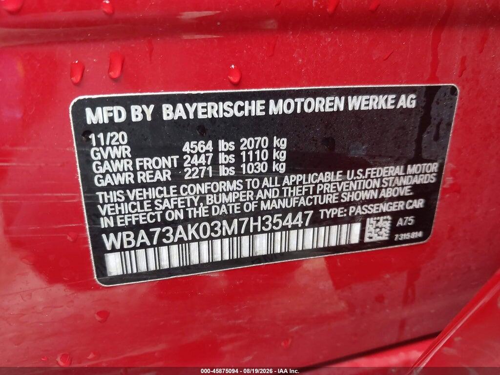 WBA73AK03M7H35447 2021 BMW 228I GRAN COUPE photo no. 9