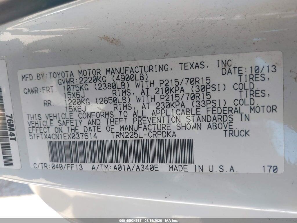 5TFTX4CN1EX037614 2014 TOYOTA TACOMA photo no. 9